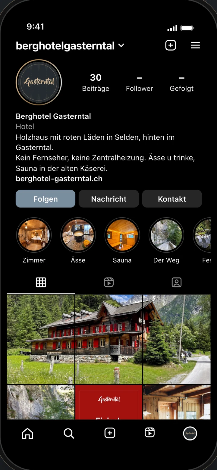 Der Feed am Handy: Berghotel Gasterntal